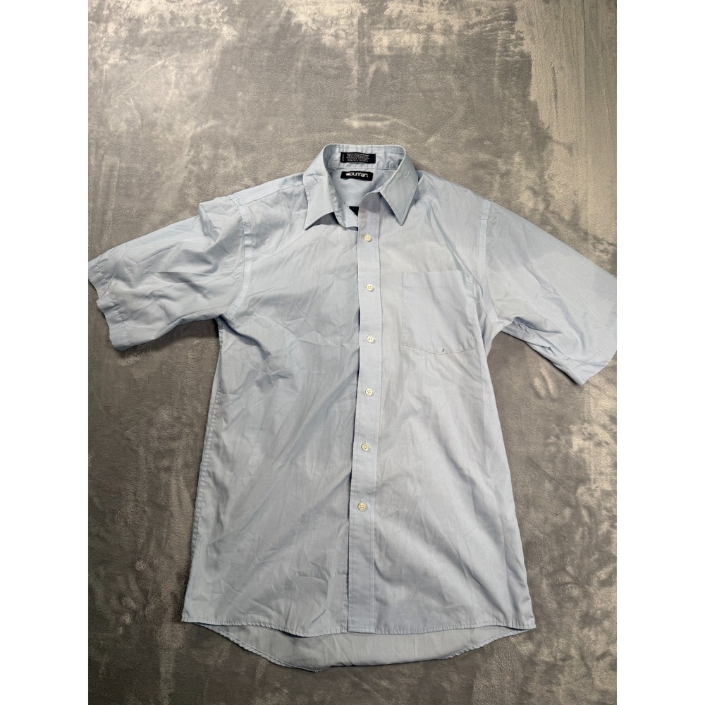 Puritan Mens Small 14-14.5 Blue Wrinkle-Free Short Sleeve Dress Shirt Oxford
